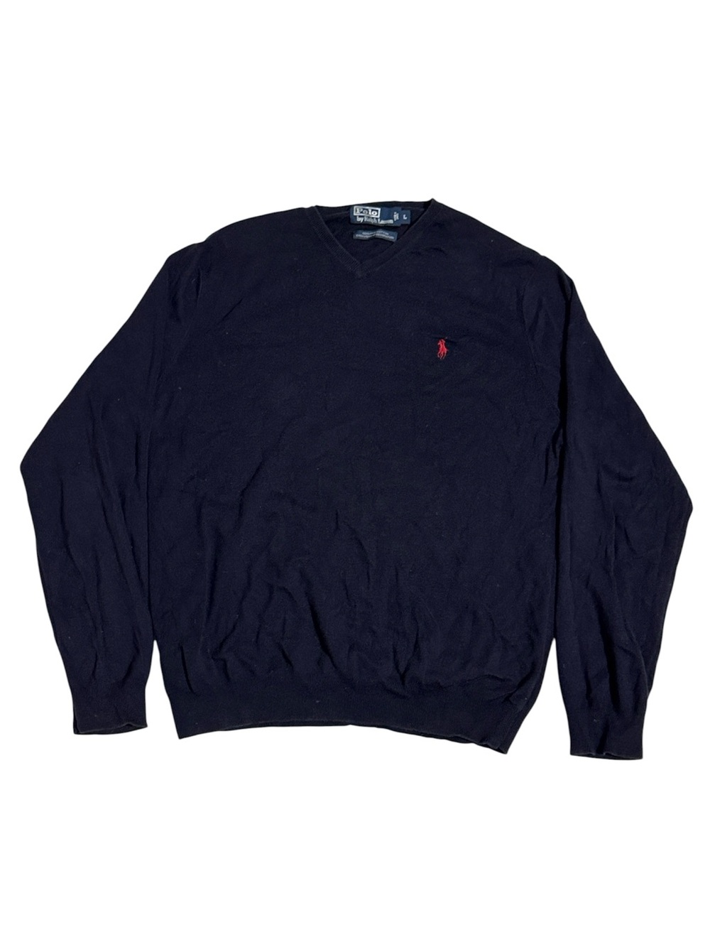 Vtg Polo Ralph Lauren Sweater Mens L Blue 100% Pima Cotton V Neck Preppy Hipster